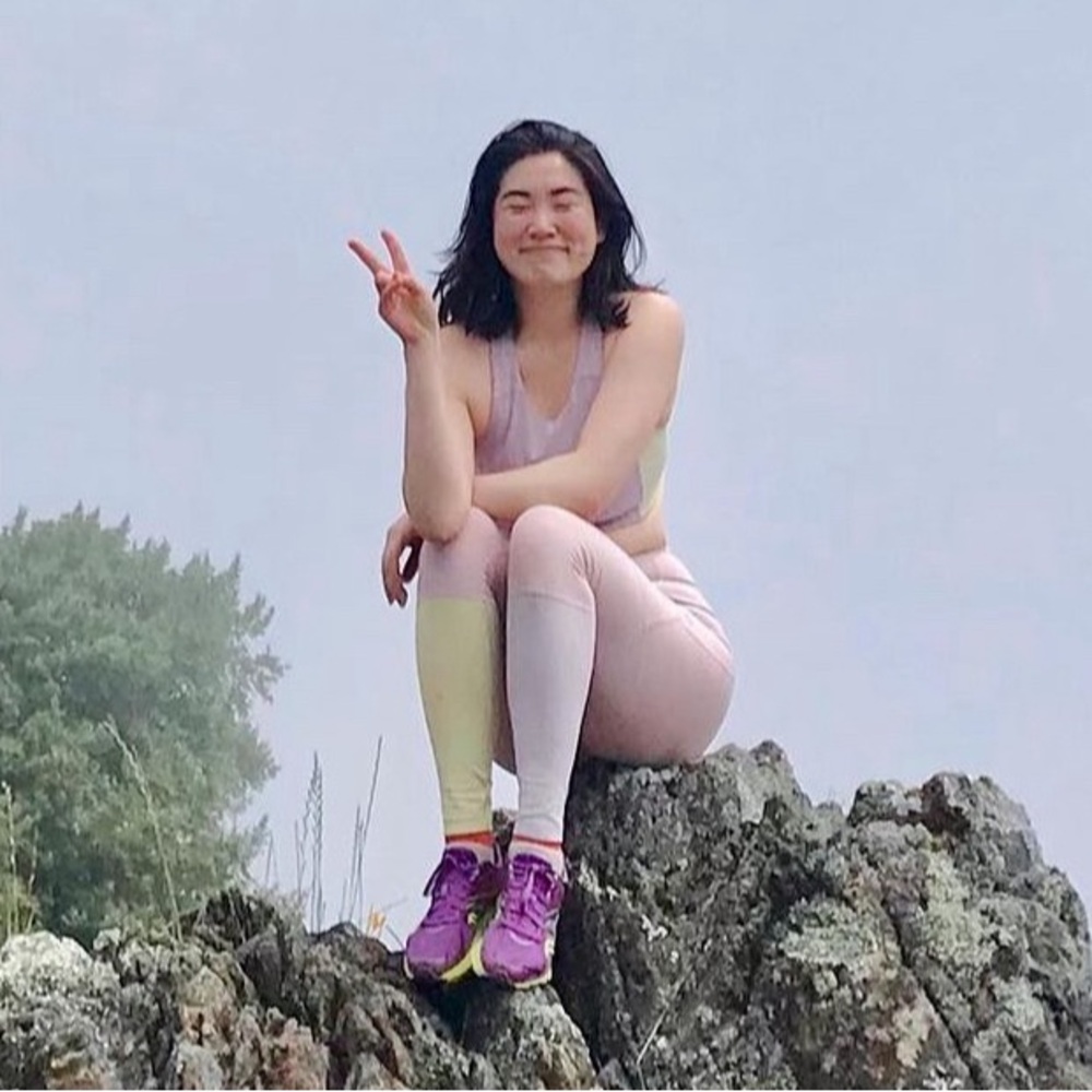 Outdoor Voices Colorblock Leggings Pink, Lilac and Yellow in Small